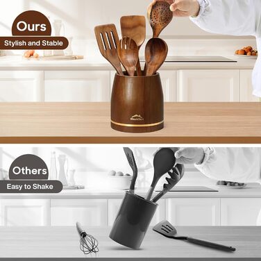 Набір кухонних аксесуарів з текового дерева (10 шт.) з підставкою, лопатка, половник, половник для супу, ложка для салату, виделки та ложки для салату, подарунок для кухаря