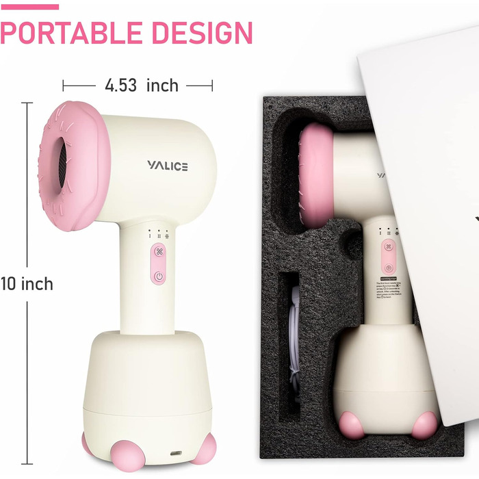 Бездротовий фен для немовлят, міні-фен для дітей, акумуляторний дитячий фен для чутливої шкіри з 3 швидкостями, підходить для 0-3 роки (Рожевий) Donut Рожевий