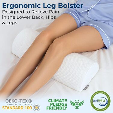 Подушка для підтримки ніг та колін 5 Star United Halbmond, преміум-меморі піна, ергономічна, для тих, хто спить на боці, 52x20x11 см, біла