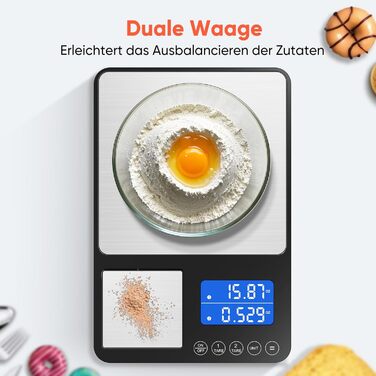 Кухонні ваги цифрові з двома платформами, 15 кг/1 г та 500 г/0.01 г, з 7/6 одиницями вимірювання, функцією підсумовування, автовимкненням, тарою, без USB, LCD-дисплеєм, для кухні, ювелірних виробів, випічки, приготування їжі, з батарейками (чорний)