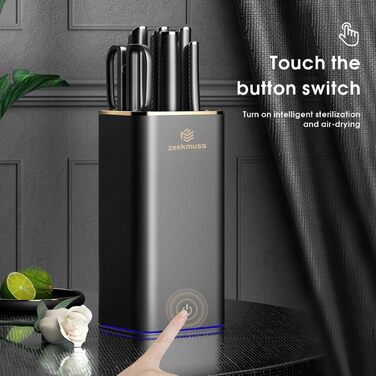 Набір ножів ZEEKMUSS: 6 ножів, точилка, кухові ножі з нержавіючої сталі, кухові ножі, кухорі ножиці, брусок для заточування, кухонні аксесуари, подарунок (чорний)