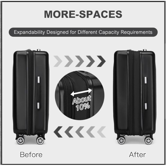 Чемодан KONO Handgepäck Trolley, 55x39x20 см, розширюваний, 37 л, з TSA-замком, 4 колеса (Чорний, L 65 см)