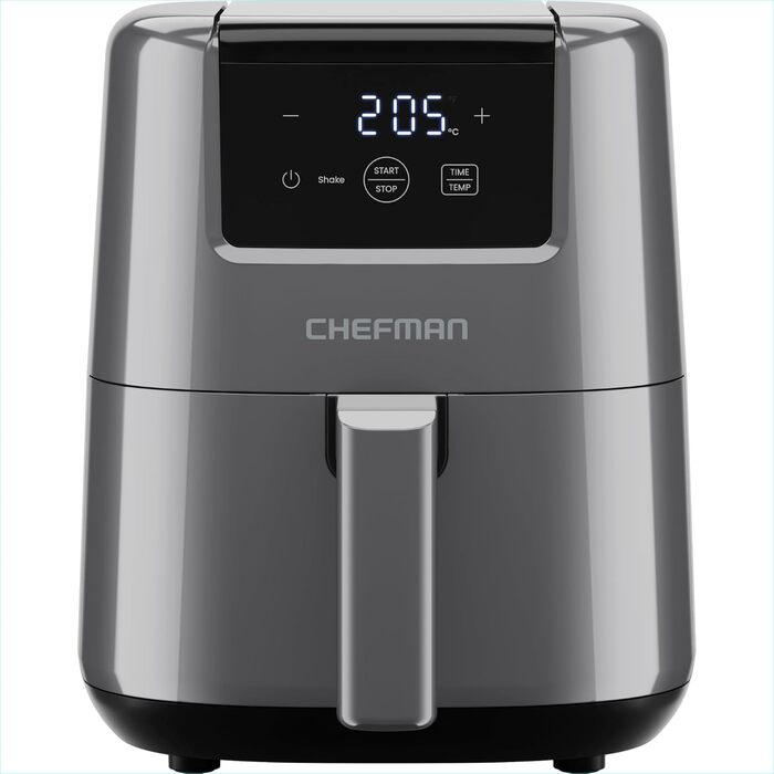 Фритюрниця Chefman 2L з гарячим повітрям - компактна, з антипригарним покриттям, для швидких та простих страв, з цифровим таймером та нагадуванням про струшування - сіра