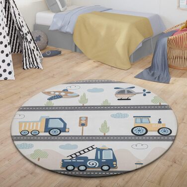 Дитячий килимок Дитячий килимок Дорога Автомобіль Хмара Гора, Колір Розмір (80 см круглий, сірий, білий, жовтий)