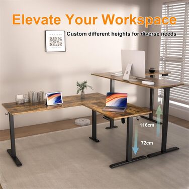 Електричний кутовий стіл BEXEVUE з регулюванням висоти 160x140 см, 3 функції пам'яті, антиколізійна технологія, ергономічний, коричневий