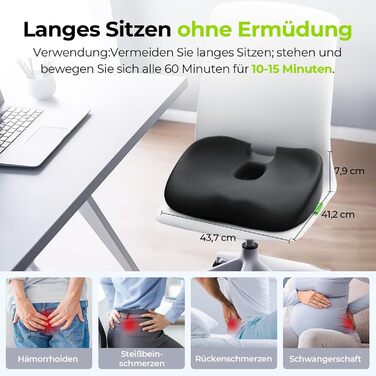 Ортопедична подушка для сидіння AUVON: комфорт при геморої, простатиті, болях у попереку та під час вагітності. Підходить для офісного крісла, авто та інвалідного візка. Чорний колір.