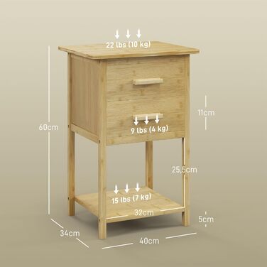 Комплект з 2 тумбочок з ящиком і полицею, натуральний, 40x34x60 см