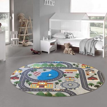 Килим-мрія дітей ігровий килимок з міським пейзажем на сірому тлі розміром (200 см круглий)