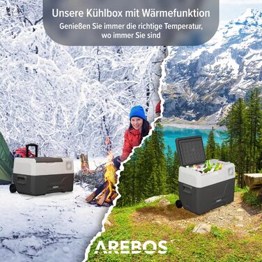 Автомобільний компресор-холодильник Arebos 39л з колесами: Електрична морозильна камера з APP, USB, -20°C (12/24V, 230V) для авто, кемпінгу, човна