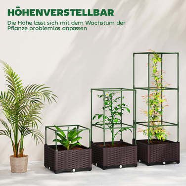 Набір з 3-х високих грядок з опорою для ліан: ящики для рослин з дренажними отворами