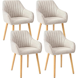 Комплект з 4-х обідніх стільців з підлокітниками, бежевий, з дерев'яними ніжками, з м'яким сидінням, для кухні та вітальні