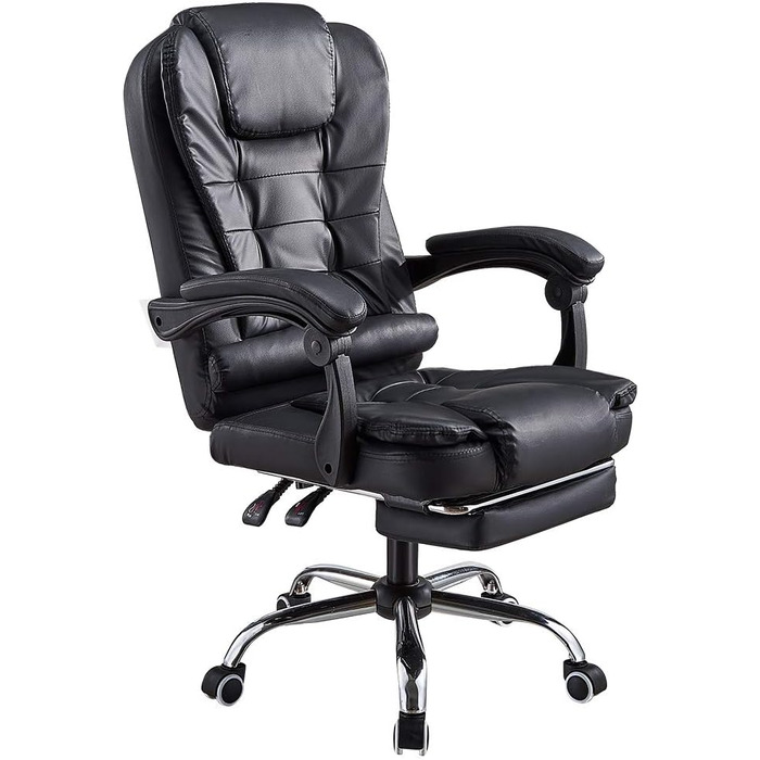 Офісне крісло Panana Надміцне представницьке крісло з відкидною спинкою з поліуретановою шкірою Ігрове крісло (чорний)