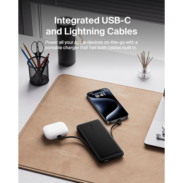 Повербанк Belkin BOOSTCHARGE Plus 10K (10 000 мАг, кабель Lightning & USB-C, порт USB-C) - чорний