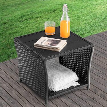 Журнальний столик Casaria Poly Rattan зі стільницею з ДПК, 45x45x40 см, 80 кг, стійкий до погодних умов, чорний