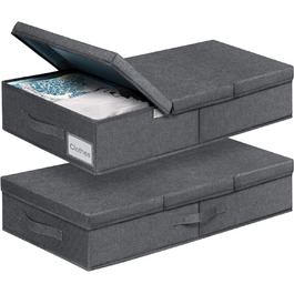 Підліжкове зберігання, 2 упаковки великої підліжкової коробки для зберігання з кришкою, складна коробка для зберігання під ліжком, одяг, коробка для зберігання з ручкою, органайзер для зберігання під ліжком