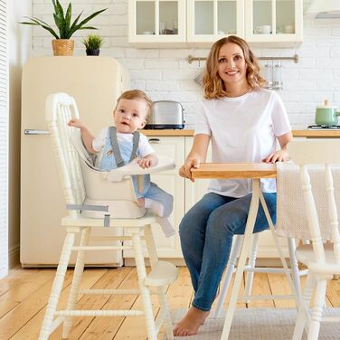 Дитячий стільчик Ezebaby 6-в-1: регульований, з підставкою для ніг, для дітей від 6 місяців (бежевий)
