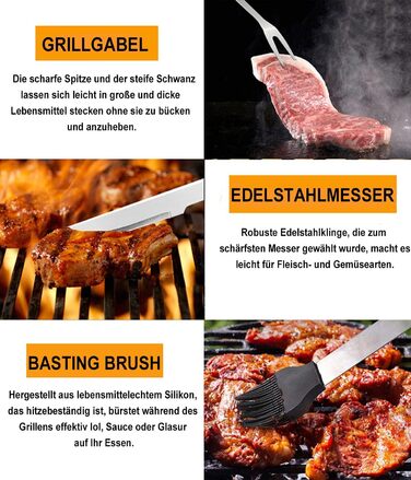 Набір гриль-посуду з нержавіючої сталі, 20 предметів. Ідеальний подарунок для чоловіків, для барбекю, пікніків та кемпінгу.