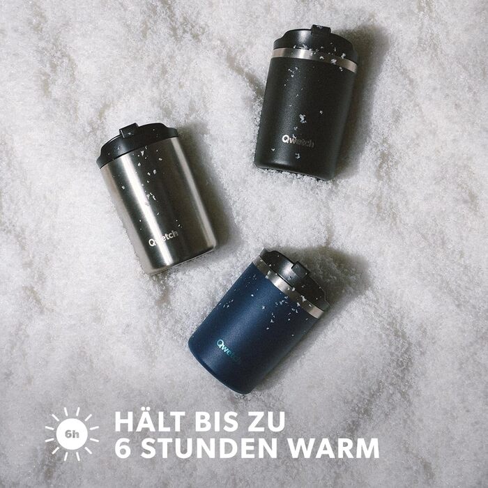 Термокружка QWETCH 240 мл, нержавіюча сталь, чорна - для кави та чаю, зберігає тепло 6 год, холод 12 год, BPA-free, без витоку, багаторазова