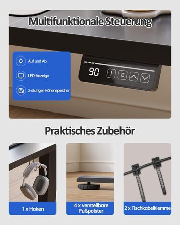 Електричний регульований стіл Devoko 120x60 см: стіл для стоячи/сидячи, офісний, з пам'яттю, чорний