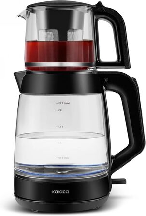 Чайник-заварник Karaca Glass XL 2 в 1 Shiny Black, 0.9л, 2.2л, LED, автоматичний, поворотний, енергоефективний