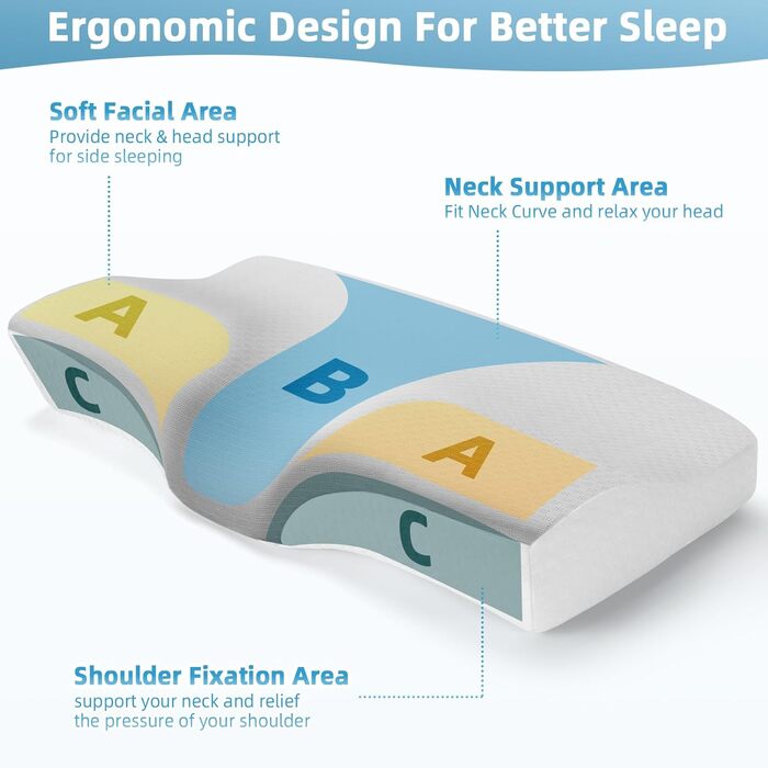 Ергономічна подушка з ефектом пам'яті (Memory Foam) для шиї та підтримки хребта, ортопедична подушка для сну на боці та спині з бамбуковим чохлом, сіра
