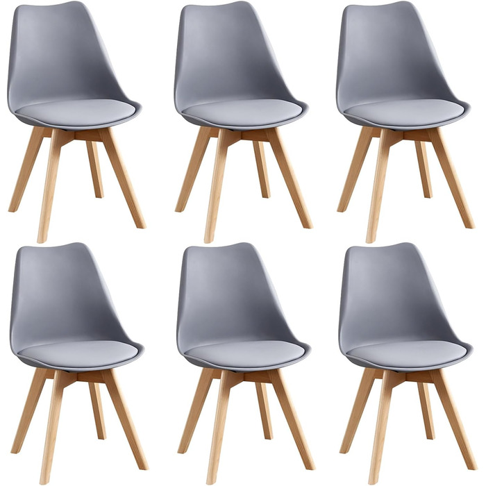 Набір обідніх стільців 6 шт., масивні дерев'яні ніжки, знімні подушки, кухонні стільці, сучасний дизайн (сірий)
