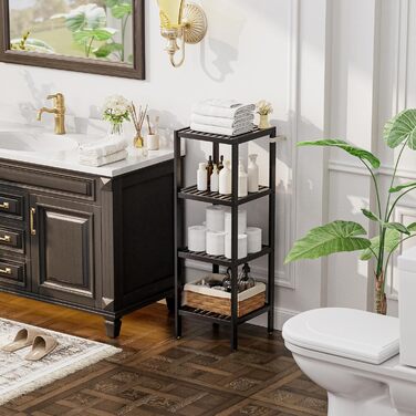 Бамбукова полиця для ванної кімнати SMIBUY, 5 ярусів, органайзер, полиця для вітальні, спальні, кухні, 5 полиць (4 чорні)