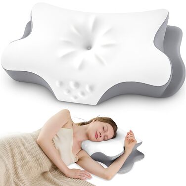 Ортопедична подушка для шиї з Memory Foam - ергономічна подушка для сну, що знімає біль у шиї, регульована за висотою для тих, хто спить на боці, з дихаючою обшивкою для комфортного сну (Біла, 40 x 66 см)