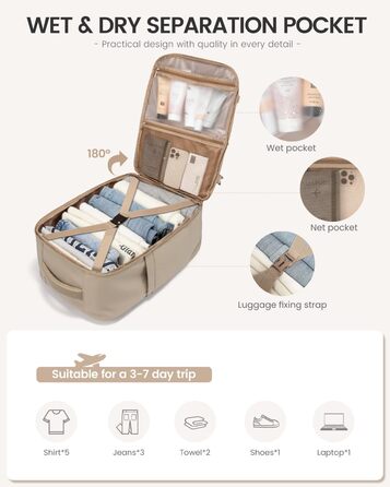 Чоловічий/Жіночий рюкзак OVEVOOK для ручної поклажі в літак, 40л, великий дорожній рюкзак-валіза з відділенням для ноутбука, водонепроникний, для подорожей, ділових поїздок, вихідних (L, Хакі-беж)