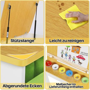 Дитячий стіл Kinder-Kunsttisch Set з 2 стільцями - дерев'яний набір для творчості для малюків з регульованою стільницею, відрами для пігментів та 8 тканинними ящиками для зберігання (Натуральний)