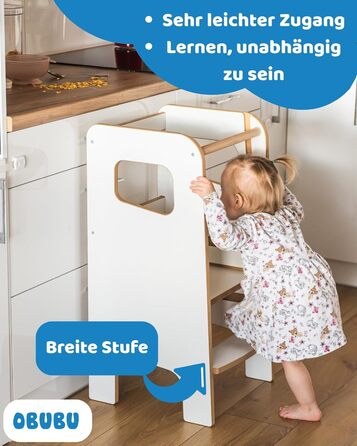 Дерев'яний навчальний столик-сходинка Montessori для дітей з бічною перегородкою – білий, безпечний та стійкий, регульована висота, з блокуванням, сучасний дизайн Model 4