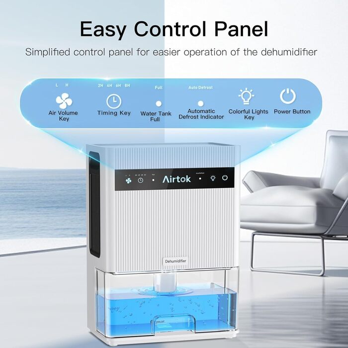 Електричний осушувач повітря Airtok 3000 мл, для спальні та підвалу, з таймером та автоматичним відключенням, 7 кольорів підсвічування