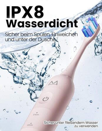 Електрична зубна щітка для дорослих B10PRO-Rosa, 5 режимів, 48000 VPM, IPX8, акумулятор 180 днів, таймер, 4 насадки, чохол