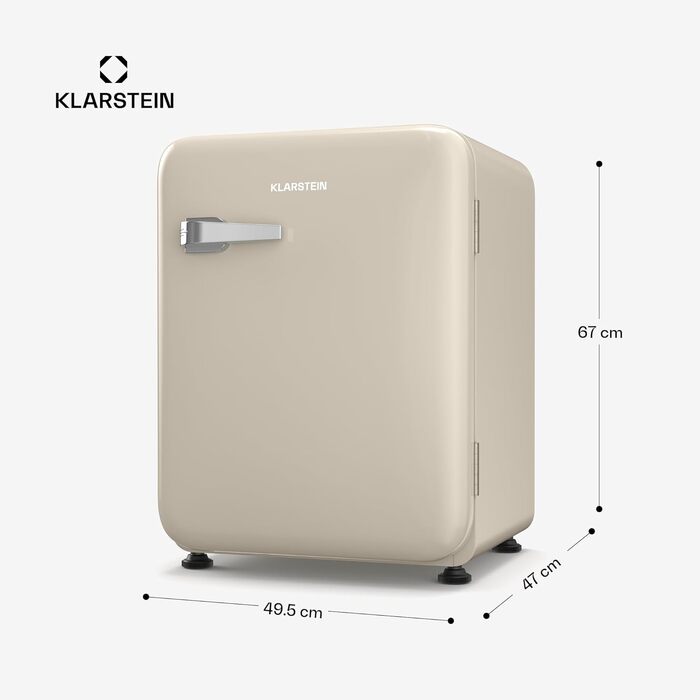 Міні-холодильник Klarstein Audrey Evo 68L: Ретро-дизайн, 40 dB, Компресор, Регульовані ніжки, Двері що відкриваються в обидва боки, для спальні та офісу, Кремовий колір, 68 л, Клас енергоефективності E