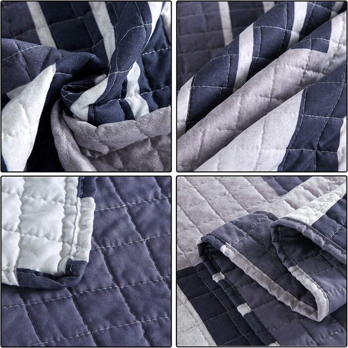 Покривало WOLTU покривало для ліжка 150x200 см, ковдра в стилі печворк, покривала з мікрофібри, покривало для односпального ліжка з підкладкою і стьобаною підкладкою ,(170x210 см, синій білий)