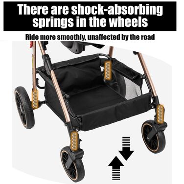 Дитяча коляска 3 в 1, комбінована коляска 3 в 1 Комплект з двома обертаними ручками, коляска з функцією складання в один клік, алюмінієвий каркас (588 Black) (3 в 1 V8 BLACK, 3 в 1-V8 Модель)