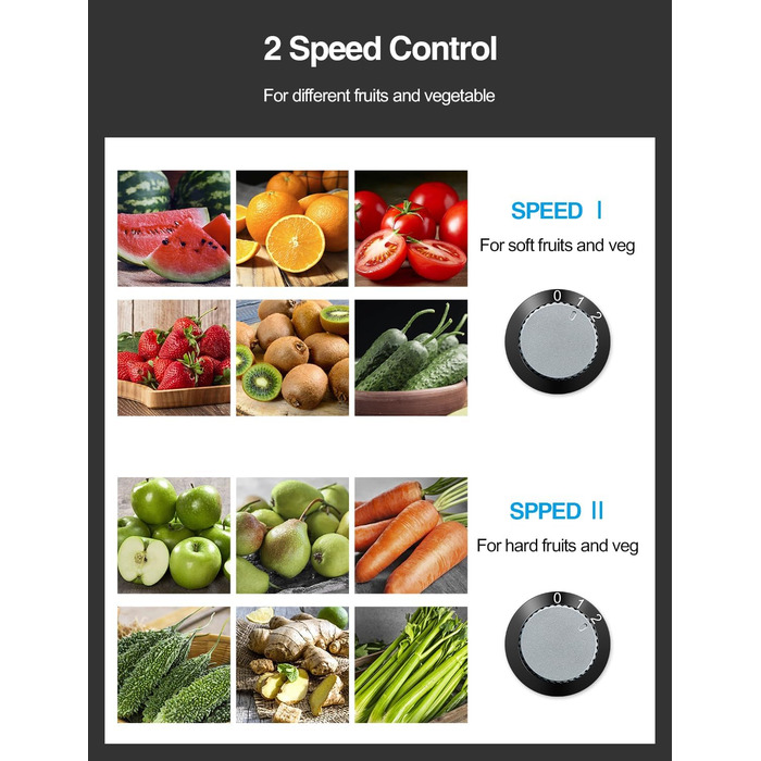 Відцентровий соковитискач QCen з широким завантажувальним отвором 8 см, нержавіюча сталь, BPA-free, 800W, для фруктів та овочів