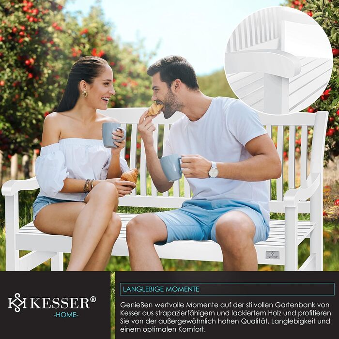 Садова лавка KESSER® дерев'яна для 3-4 осіб, біла 150 см, стійка до погодних умов, вантажопідйомність 320 кг, з чохлом для балкона, тераси та саду