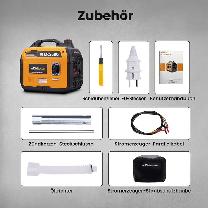 Інверторний генератор maXpeedingrods 2300W: тихий, портативний, для кемпінгу, подорожей, гаража, RV з USB та 230V. Бензиновий, 4-тактний, легковий.