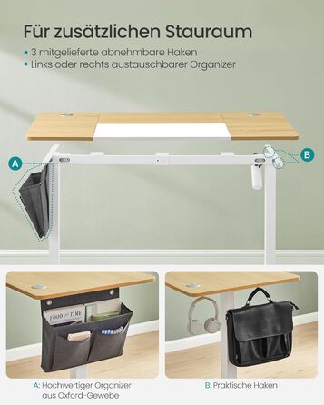 SONGMICS Регульований стіл, електричний, з пам'яттю 4 положень, 160 x 70 см, вінтажний коричневий + матовий білий, LSD026X01