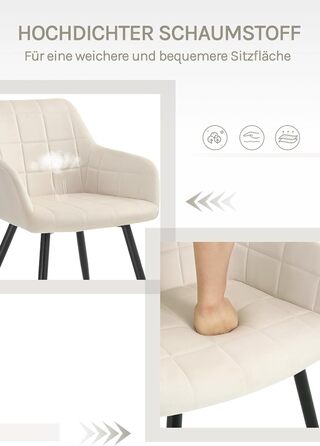 Крісла для їдальні WOLTU - 8 шт. М'які крісла з підлокітниками для кухні, вітальні, оббивка з велюру, металеві ніжки, кремовий колір