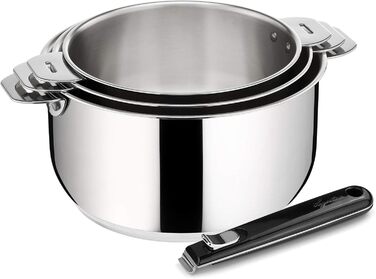 Набір каструль Lagostina Salvaspazio 4 шт. з нержавіючої сталі 18/10, знімний чорний ручка, Ø 16, 18, 20 см, для всіх типів плит, з трьохшаровим дном