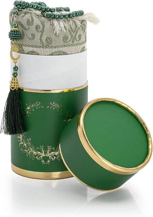 Іхван онлайн мусульманський молитовний килимок і розарій з елегантним дизайном циліндрична подарункова коробка / Джанамаз саджада / набір ісламських подарунків / молитовний килимок, тканина з тафти, (зелений)