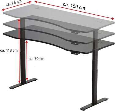 Стіл Duke-Handel регульований по висоті електричний з функцією пам'яті Ергономічний стоячий стіл з телескопічною рамою столу 180 x 80 см або (чорний-натуральний, 150 x 78 см)