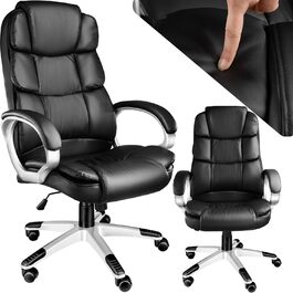 Крісло для керівника, офісне крісло 12 см оббивка, підлокітники, функція гойдання, ергономічне, регульоване по висоті, крісло для ПК, поворотне крісло - чорне (60 символів)