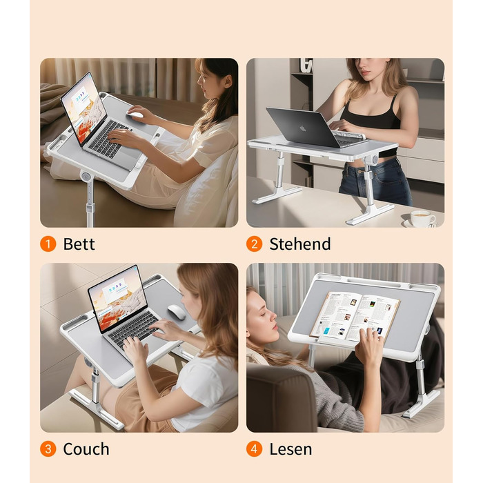 Зручний столик-підставка для ноутбука з регулюванням висоти, лапдеск для ліжка, дивана, софи. Сумісний з ноутбуками до 17 дюймів.