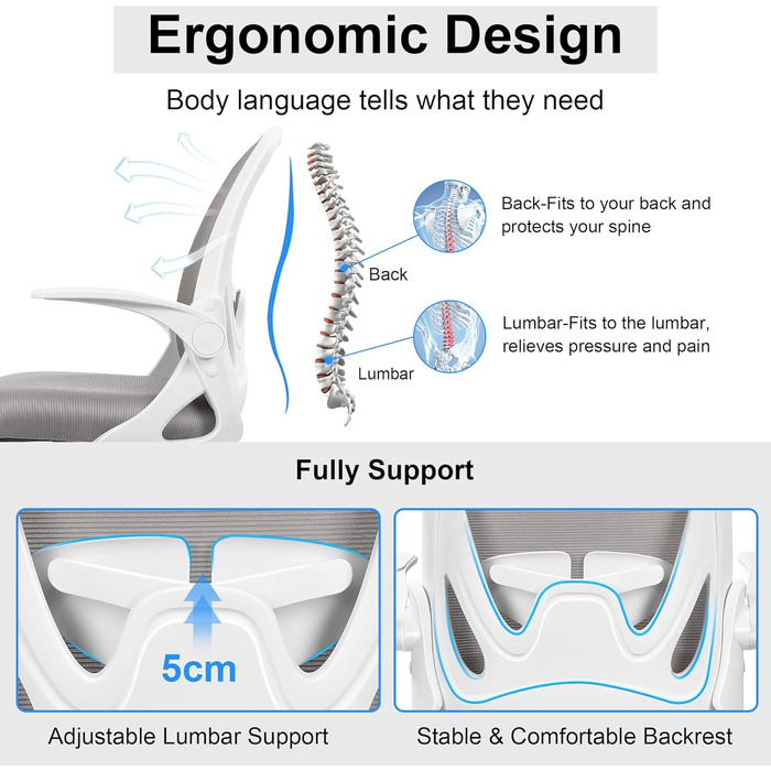 Офісний стіл, ергономічне крісло з регульованою підтримкою попереку та висотою, поворотне, дихаюче, з підйомними підлокітниками