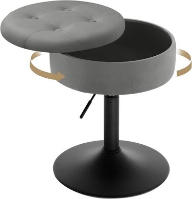 Крісло для туалетного столика WOLTU BH329sz-1, пуф з місцем для зберігання, регульована висота, обертається на 360°, сірий велюр