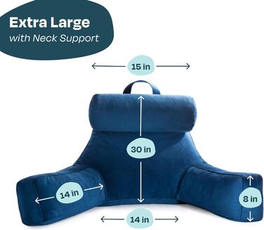 Подушка для читання Linenspa з подрібненим пінополіуретаном Memory Foam, подушка для спини для читання, ігор, перегляду телевізора, подушка на стілець, для гуртожитків, велика (X-Large) з підтримкою шиї, темно-синя