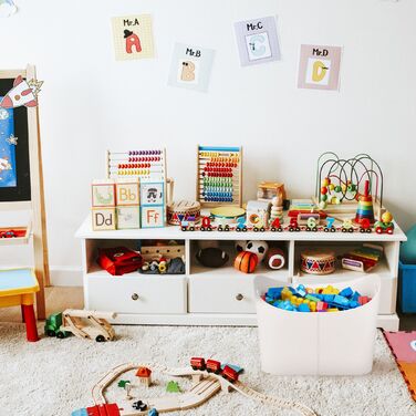 Кошик для зберігання з дерева кольору слонової кістки Relaxdays з штучної шкіри